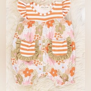 Marie Nicole Green Floral Ruffle Romper